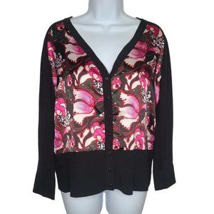 Tahari Women's Floral Blouse with Buttons Size S, Silk/Cotton/Polyester/Elastan